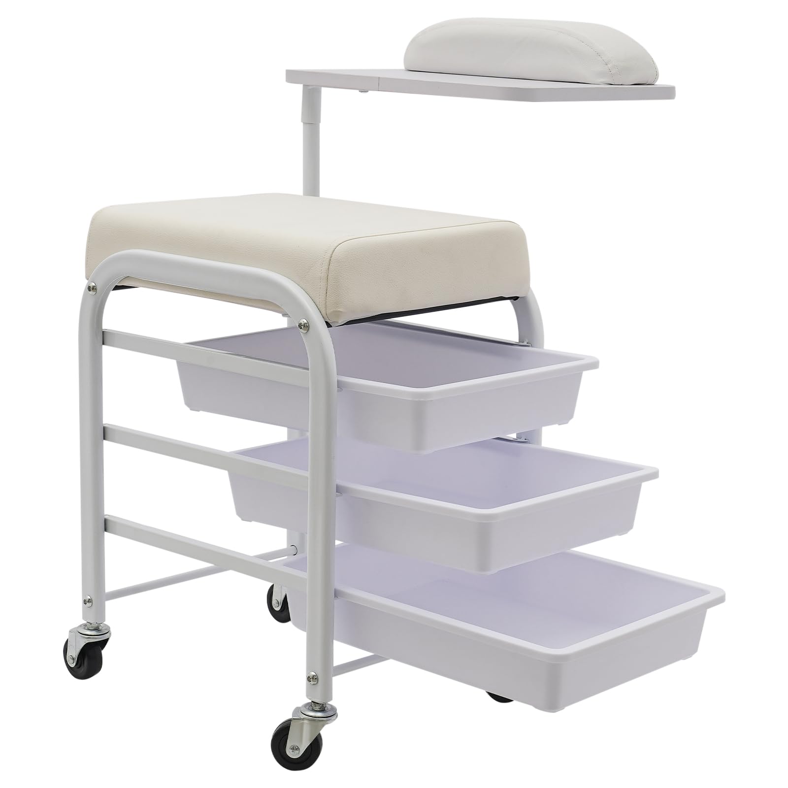 Chariot de Manucure Pédicure 3 Niveaux avec 4 Roulettes et Bain de Pieds Portable