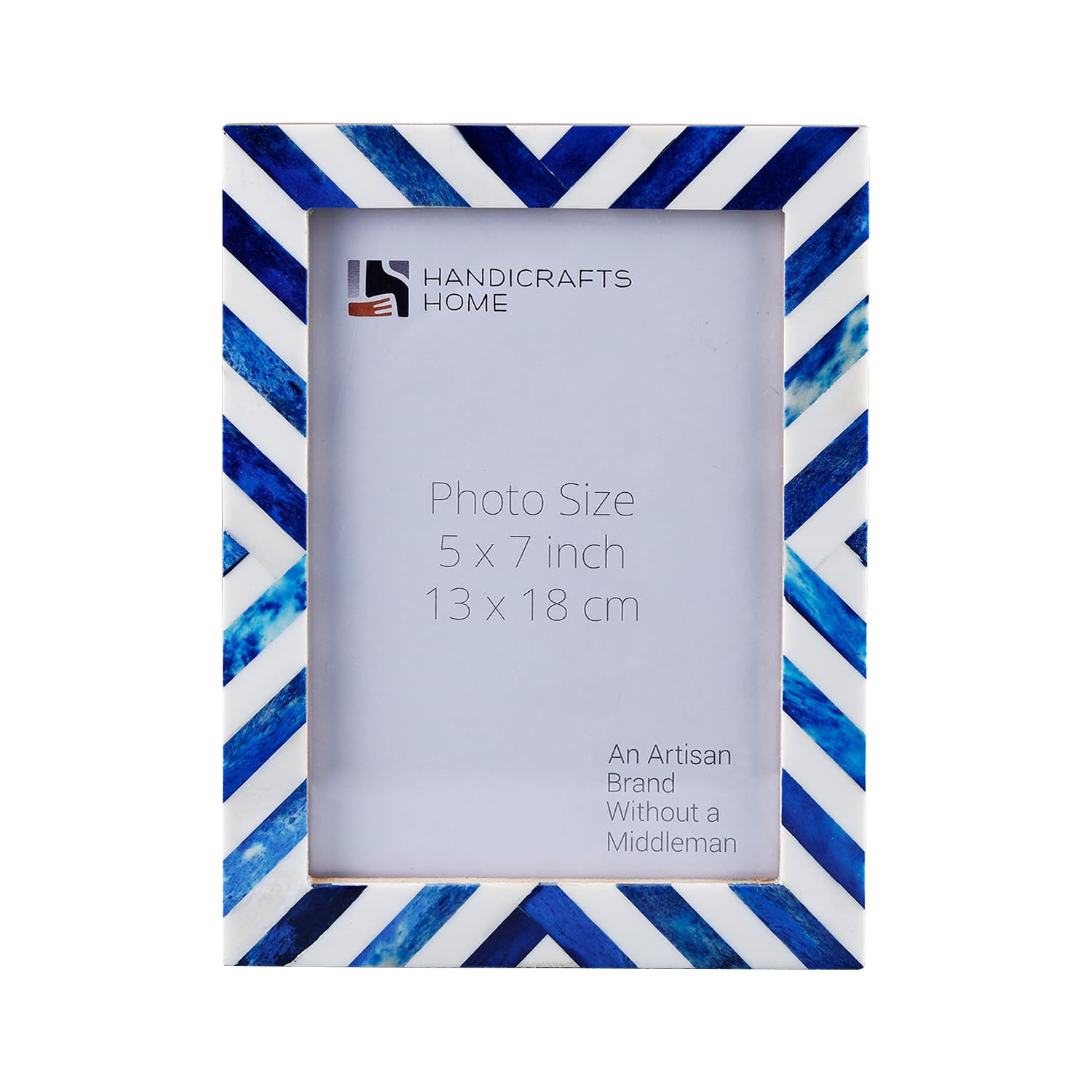 Handicrafts Home 5x7 Blue Picture Frame, Handmade Chevron Bone Inlay Photo Frame for Coastal Home Decor, Wall/Table, Winter & Christmas Decor, Boho Shelf Styling, Rustic Farmhouse Decor & Bedroom