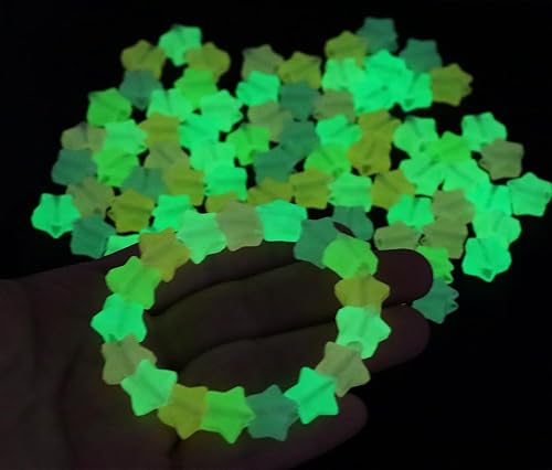 Miniatura 4 de 100 cuentas de estrella que brillan en la oscuridad, cuentas de caballo acrílicas de colores para pulseras, fabricación de joyas, collares, trenzas