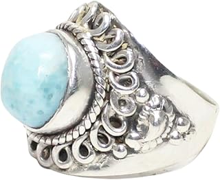 Larimar Ring, 92.5 Sterling Silver, Wide Band Ring, Round Ring, Designer Ring, March Birthstone, Attractive Ring, Healing Stone Ring, Promise Ring, Boho Ring, Unique Ring, Gift For Her