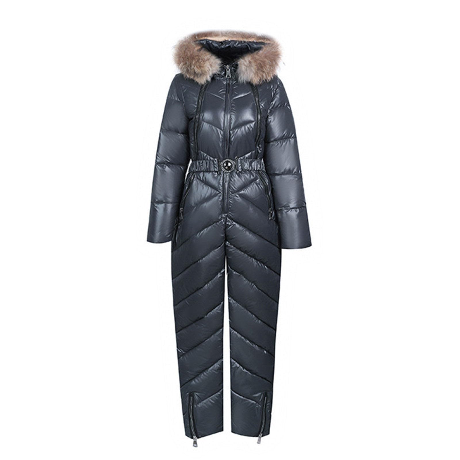 Skianzug Damen Overall: Einteiler Skioverall Snowboard Winddichte Schneeanzug Winter Warme Schneejacke Skifahren Sätze mit Kapuze Reißverschluss Jumpsuit Skisuit Outdoor Langarm Skianzüge