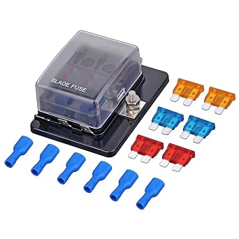 6-Way 12 Volt Insert Fuse Block with LED Warning Light Kit for Automotive Marine Fuse Blocks, Includes DC 1232V Fuses [6.3 Terminals]