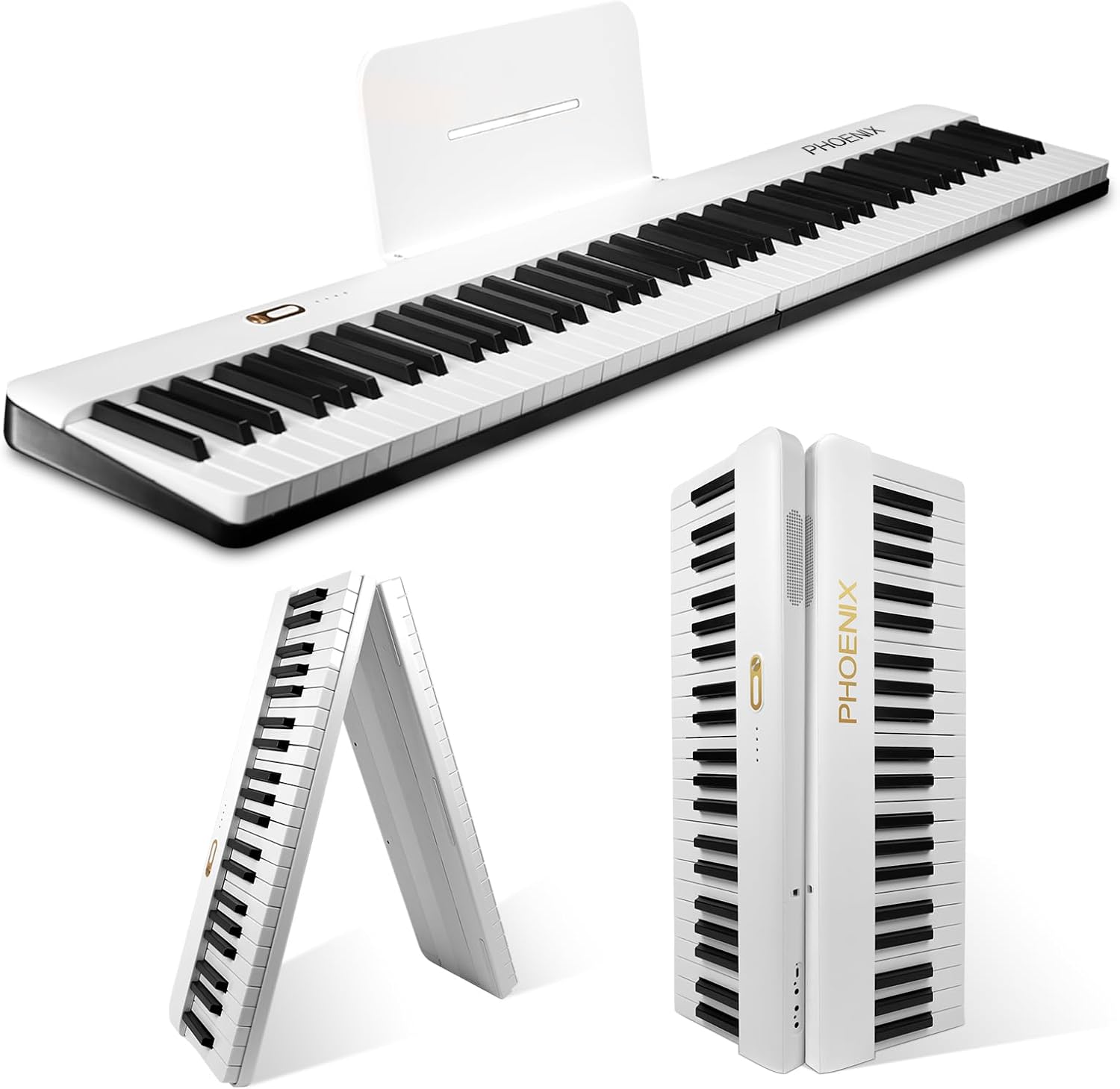 88 Key Piano Keyboard, Magnetic Suction Electric Digital Piano with Semi-Weighted Keys, Sustain Pedal, Power Supply, Gig Bags (White)
