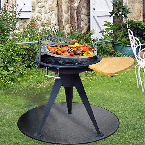 Round Ember Mat For Under Grill Fire Pit, Fire Pits Mat For Deck, Flame Retardant Heat Resistant Bbq Gas Grill Air Fryer Protective Mat For Patio Lawn Ground Outdoor Campsite Firepfoof Pad Black (36") #TOP2