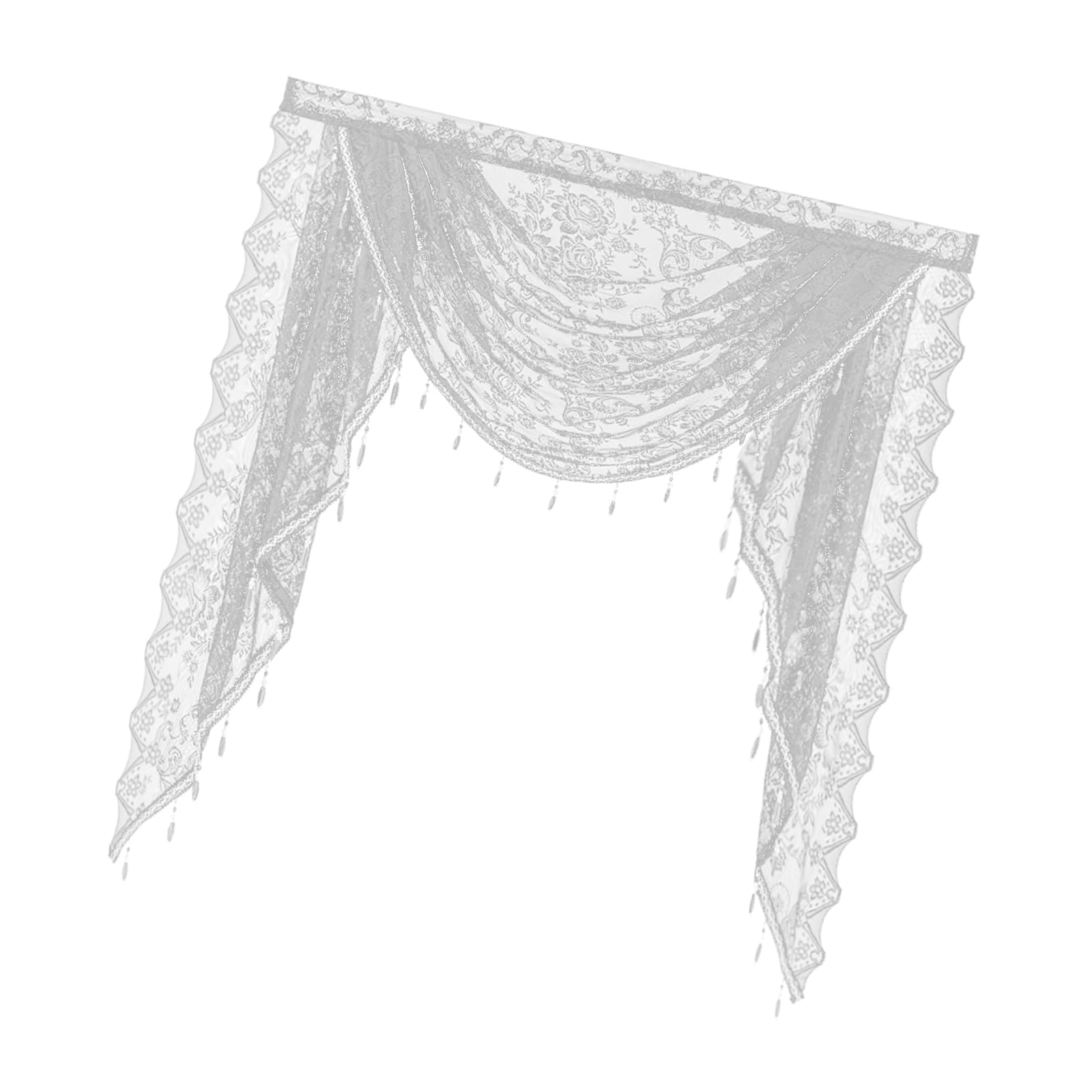 Buxuaaaa White Laces Waterfalls Valance With Beadeds Tassels And Florals Embroidery For Bedroom Living Room Kitchen Basement Beadeds Tassels Curtain