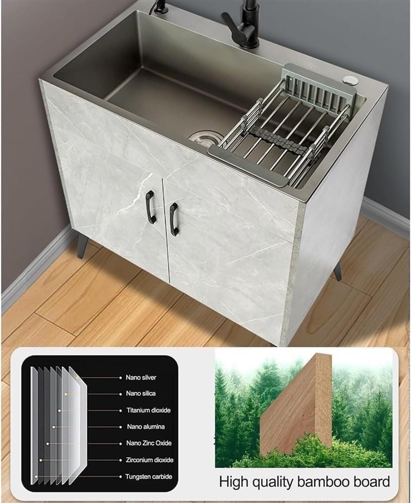 Bedside Table, Laundry Sink Cabinet Combo with Stainless Steel Sink & Pull-Down Faucet – Utility Sink for Laundry Room Garage or Basement