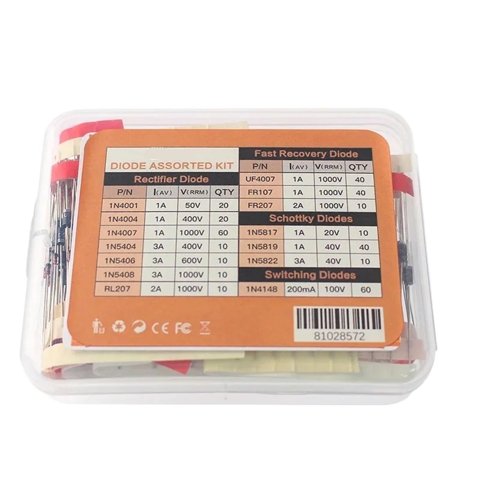 Kit diodi Schottky da 350 pezzi Diodi raddrizzatori a 14 valori 1N4148 1N4001 1N4004 1N4007 1N5404 1N5406 1N5408 RL207 UF4007 FR107 FR207