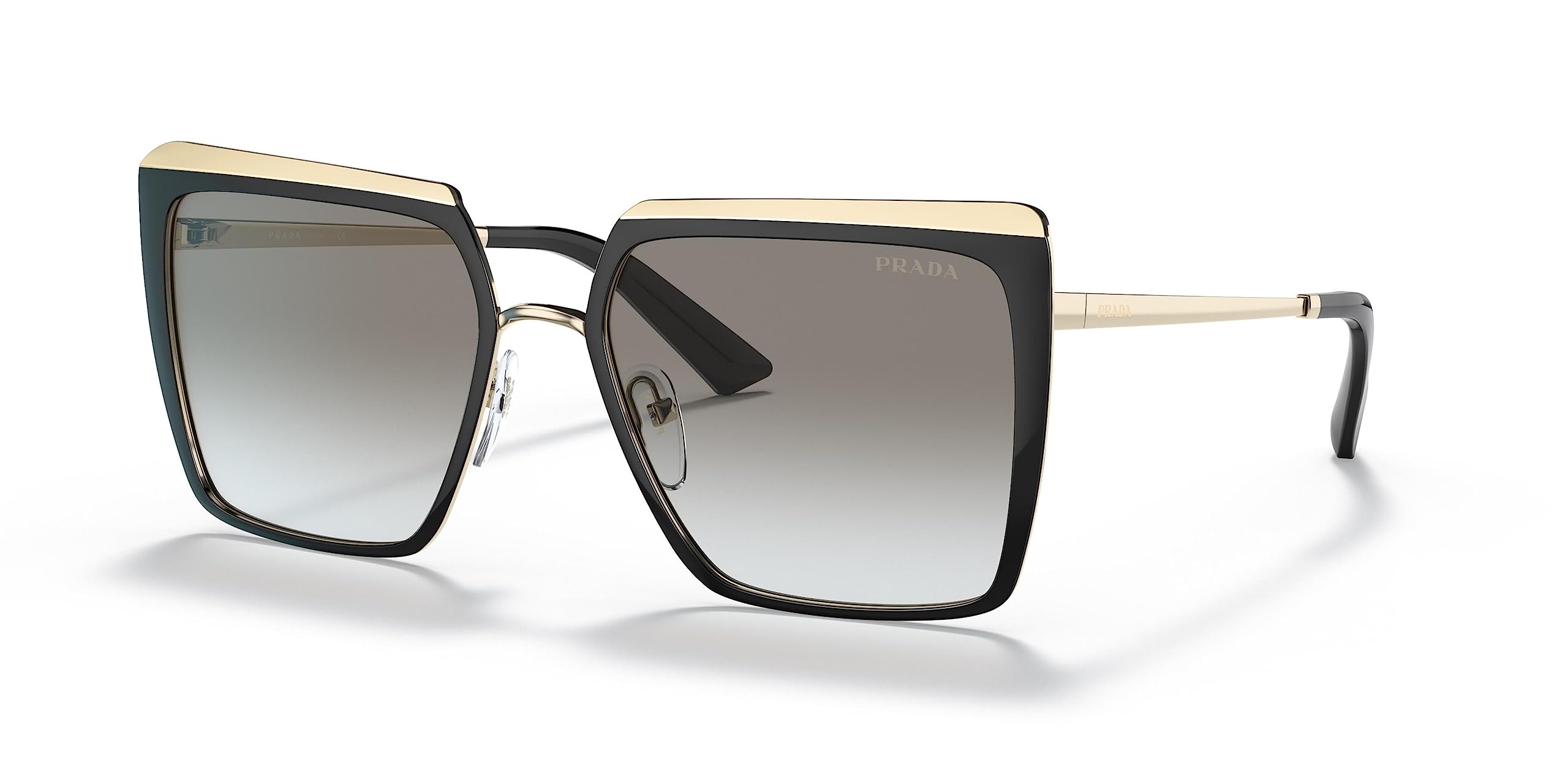Prada PR 58WS AAV0A7 Black Pale Gold Metal Square Sunglasses Grey Gradient Lens