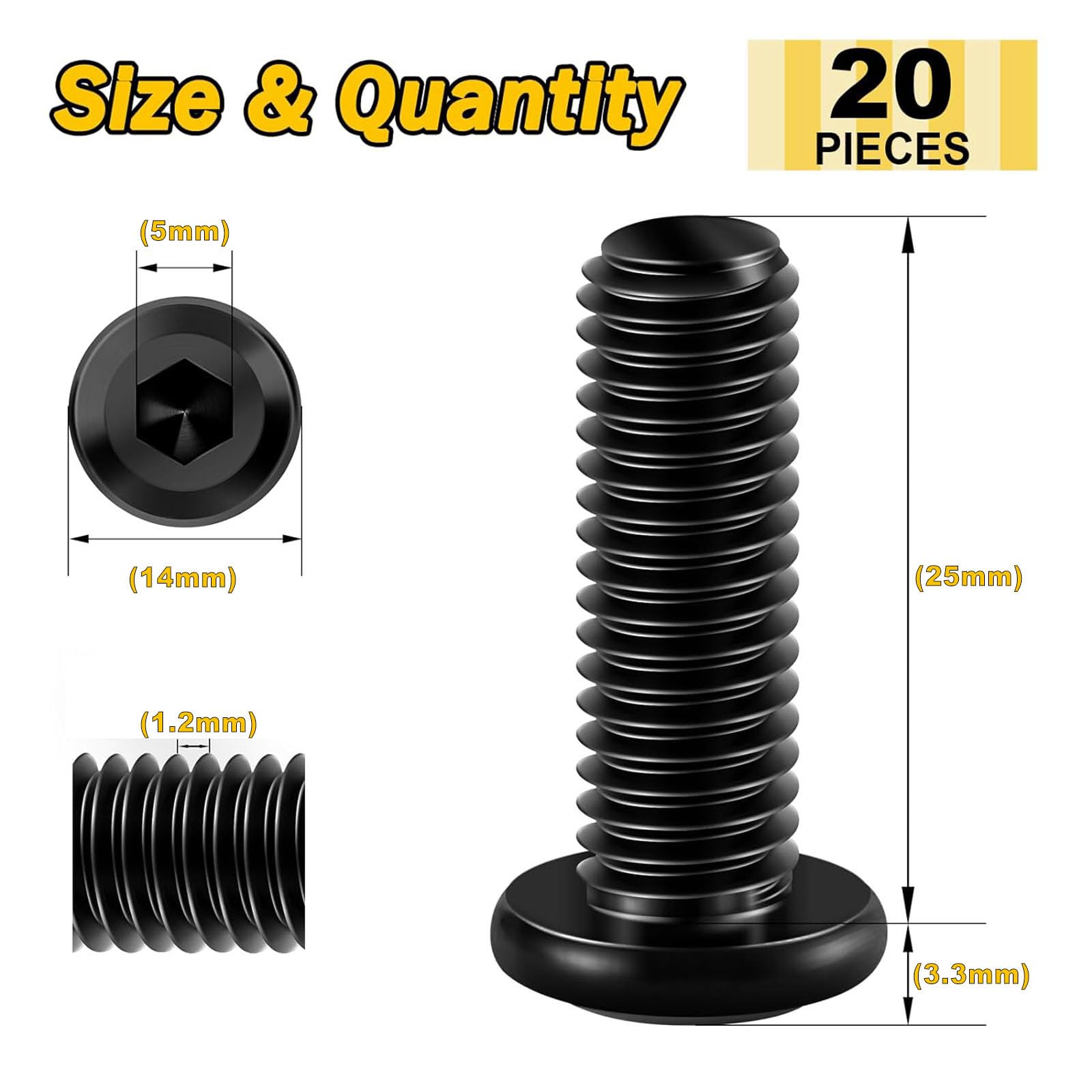 Wavanta 20Pcs M8 Bolts, M8 x 25mm Flat Head Hex Socket Cap Screws Bolts, 304 Stainless Steel Furniture Bolt Full Thread - Image 2