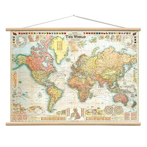 Bacons World Map Vintage Style Poster with Hanger Kit 28 x 20