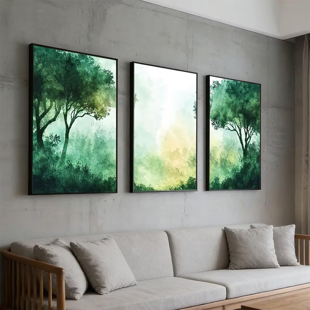 Wandbilder Modern 60x80cm, 3Pcs Leinwand Bilder Groß Wanddeko Wohnzimmer, Baum Leinwand Bilder mit Rahmen, Moderne Wandbilder Wohnzimmer Poster Set mit Haken, Wanddeko Schlafzimmer Poster Set, -1998