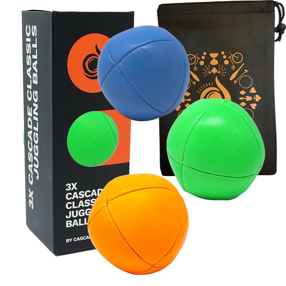 3 x Pro 105g Cascade 8 Panel Thud Juggling Balls & Bag - Set of 3 Juggling Balls (Blue, Green, Orange Mix)