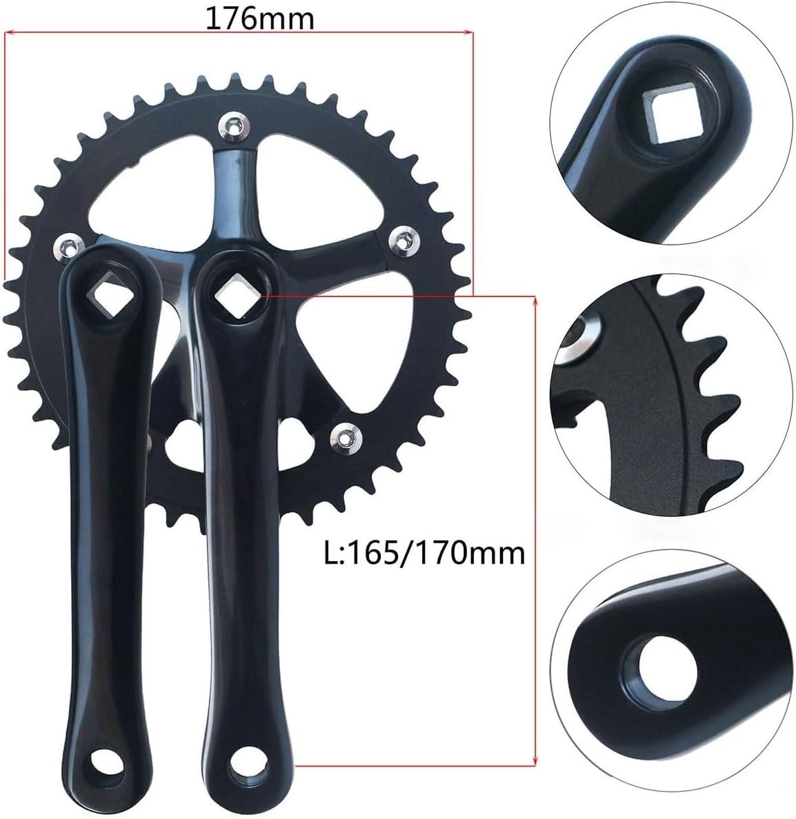 Guarnitura per Mountain Bike 130BCD in Alluminio con Perno Quadro, Corona da 44 Denti, pedivelle da 165 mm. Il Set di pedivelle è Adatto alla Maggior Parte delle Biciclette a veloc