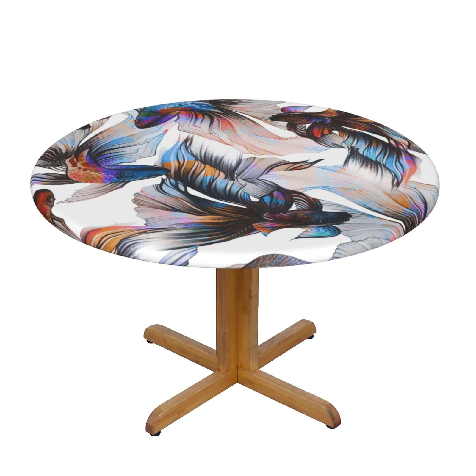 ESNAIUVCD fish print Waterproof Round Tablecloth,Outdoor Table Cloth with Elastic Edged, Elastic Tablecloth Wipeable, Garden Table Cloth Suitable for sizes 90cm-140cm