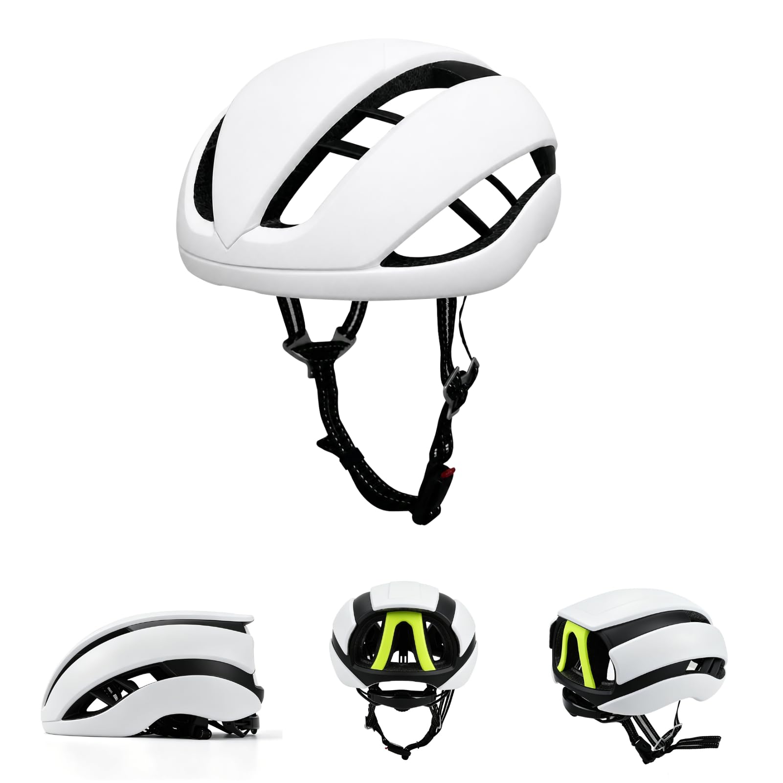 Rennradhelm Erwachsene Unisex Sportiver Fahrradhelm Einstellbarer 58-61cm Aerodynamisches Design mit Großen Belüftungsöffnungen für Damen und Herren, Matt Weiß, L