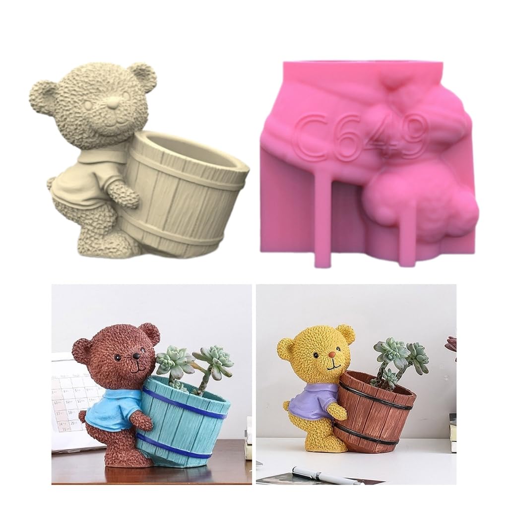 Bottone Animal Bear Silicone Flower Pots Mold Concrete Candlesticks Pen Holder Molds Succulent Planter Cement Clay Mould Decors, as described