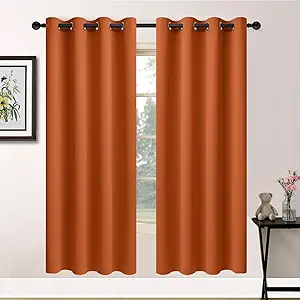 Yakamok Soft and Smooth Orange Blackout Curtains for Bedroom - Grommet Thermal Insulated Room Darkening Curtains for Living Room, Set of 2 Panels (52 x 72Inch, Burnt Orange)