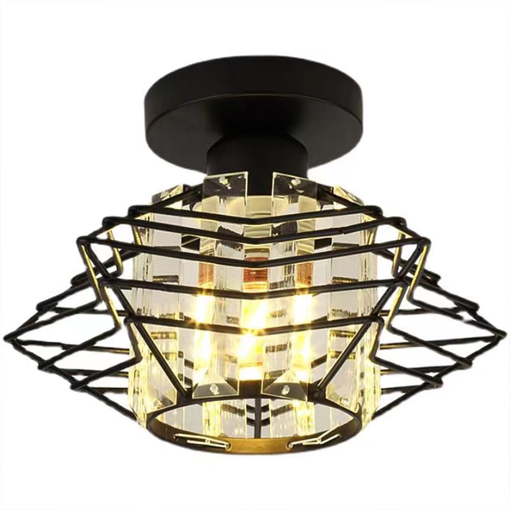 HJCKJSMEOU Modern Crystal Ceiling Light Fixture Hallway Fixtures Black Chandelier Flush Mount for Porch Kitchen Bedroom Living Room Entryway Semi