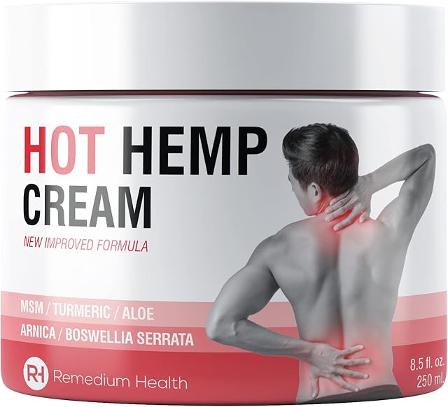 Joint & Muscle Active Hot Hemp Cream - Deep Heat Sensation. Natural Extracts for Feet, Joints, Knees, Back & Shoulders with Arnica, MSM, Turmeric & Aloe Vera (250ml)
