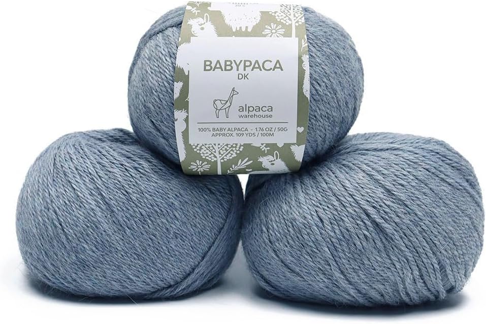 100% Baby Alpaca Yarn Wool Set of 3 Skeins DK Weight – Made in Peru – Heavenly Soft and Perfect for Knitting and Crocheting (Heather Sky Blue, DK) 100% Baby Alpaca Yarn Wool Set of 3 Skeins DK Weight – Made in Peru – Heavenly Soft and Perfect for Knitting and Crocheting (Heather Sky Blue, DK)