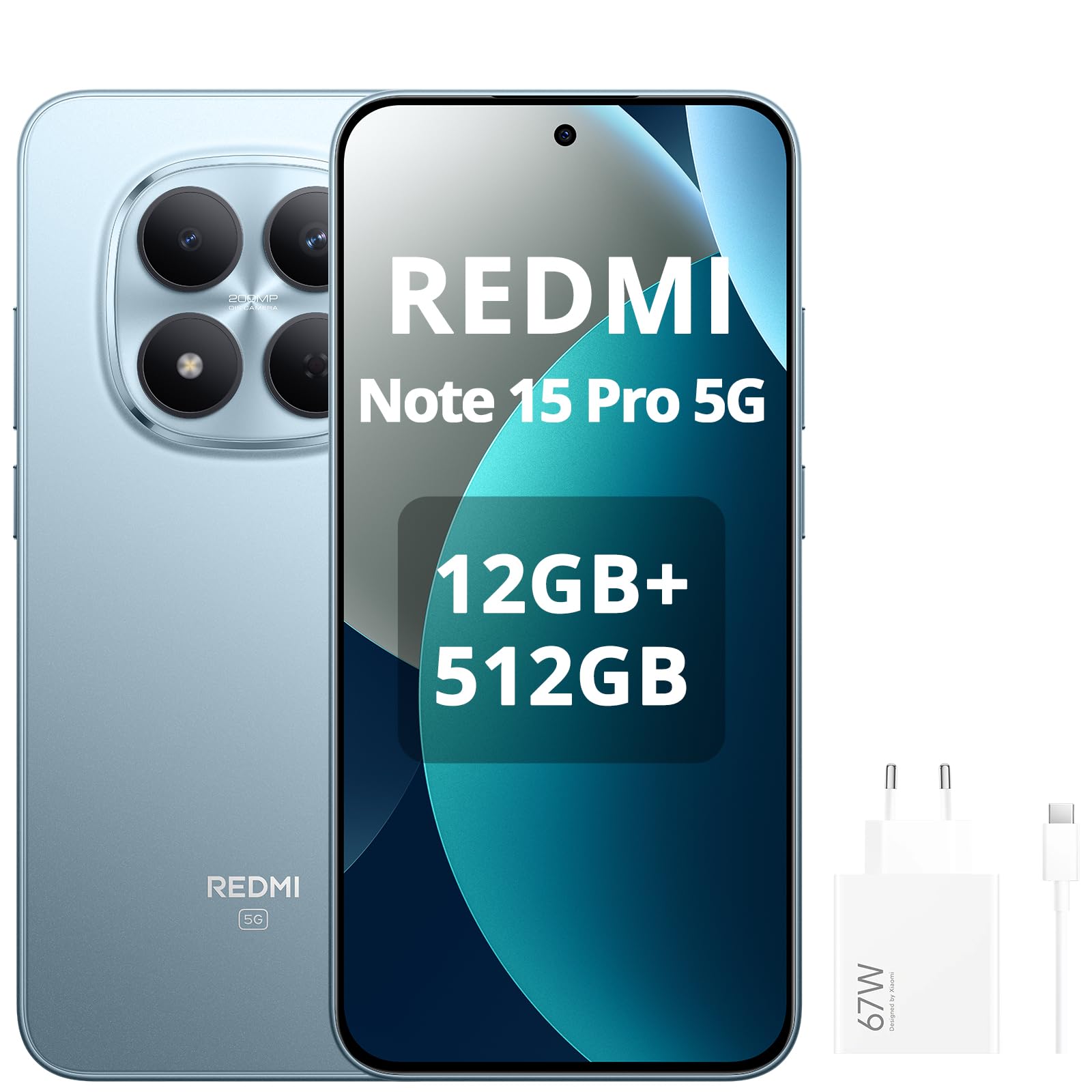 XIAOMI Redmi Note 15 Pro 5G Smartphone 12+512GB, con Cargador Batería de Alta Capacidad 6580mAh, Resistencia al Agua IP66/IP68, Nueva cámara de 200MP, Pantalla AMOLED 1.5K de 6.83 Pulgadas,Azul