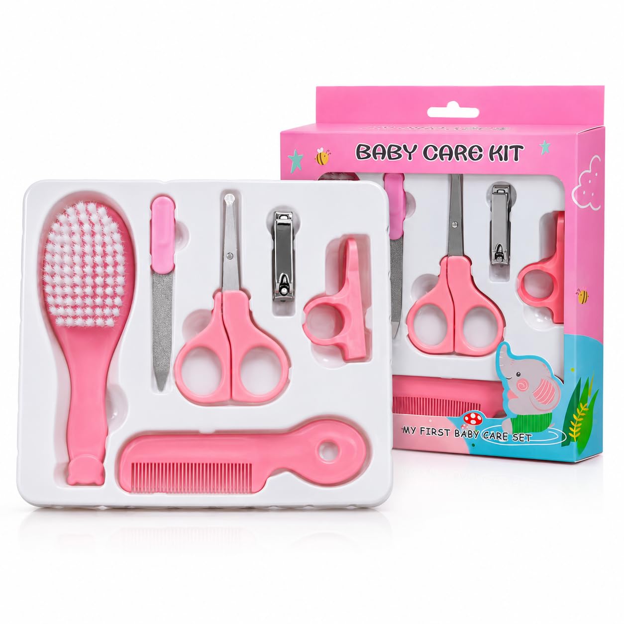 Baby Grooming & Care Kit for Newborn Baby (6-Piece) | Hair Brush, Comb, Baby Nail Scissors, Nail Cutter, Safety Holder & Nail File | Baby Care Essentials | Pink | Newborn Care, Grooming Essentials-image-10