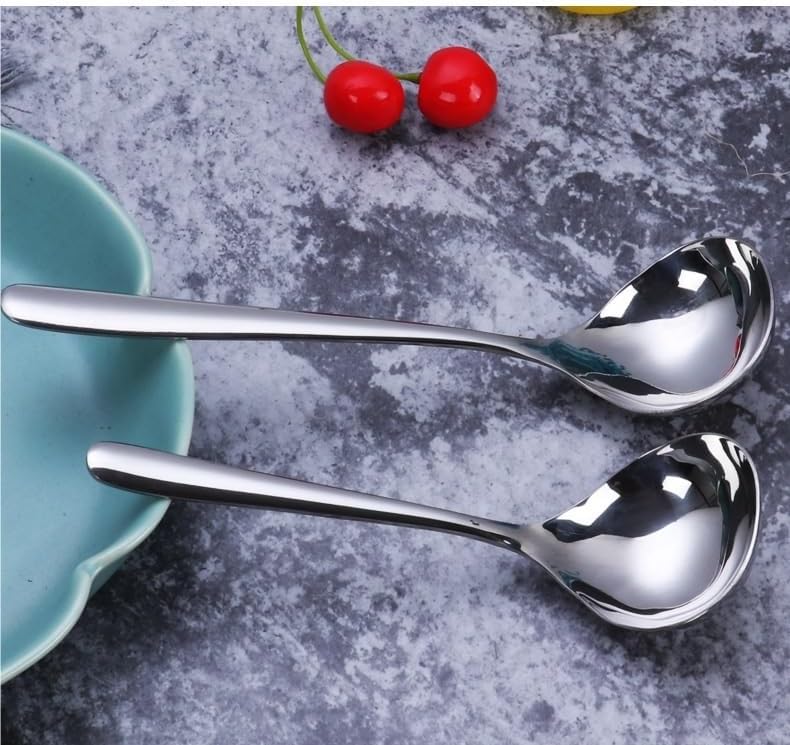 Silverware Flatware Set, 1/4/6/8/10/12 Pieces 304 Stainless Steel Hot Pot Spoon Large Soup Spoon Public Spoon Hotel Restaurant Household Hot Pot Spoon(6Pcs)