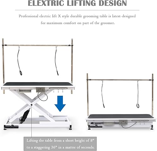 Miniatura 5 de SoarFlash Mesa eléctrica de aseo para perros de 49.6 pulgadas, mesa de aseo eléctrica resistente para perros y gatos, altura ajustable de alta