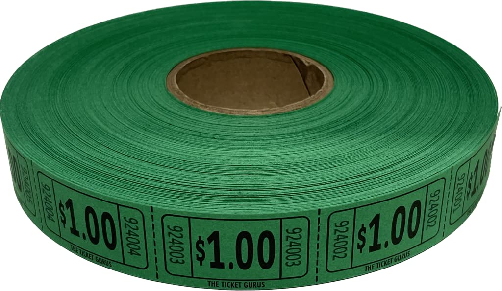 The Ticket Gurus-roll of 2000 Green $1.00 Tickets Single Roll Consecutively Numbered Raffle Tickets