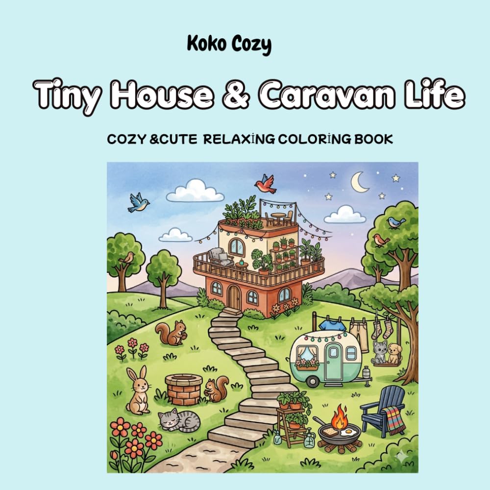 Tiny House & Caravan Life Coloring Book for Adults and Teens: Cozy Tiny Homes, Retro Campers, Nature Escapes, Camping Adventures and Relaxing Simple Living Scenes (Cozy & Cute)