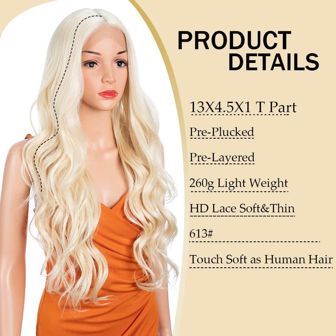 30 Inch Body Wave Long Wig 13X4.5X1 Synthetic Lace Front 180 Density Black Flax Brown Blonde Color Heat Resistant Fiber Hair Pre Plucked 613 - Image 3