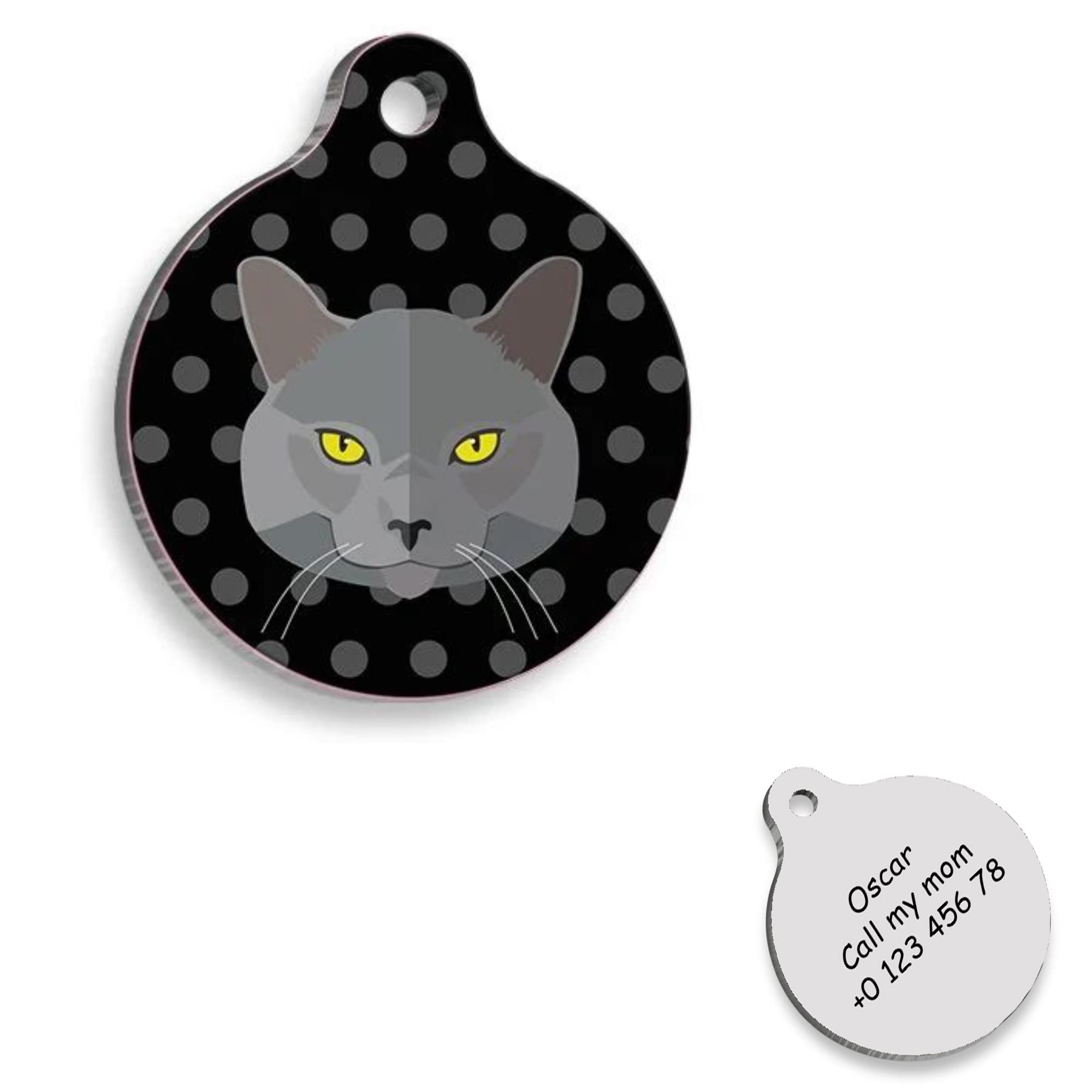 Russian Blue Cat id Tag Heart - Cat Personalized Dog Tag - Cat Custom Name Tag - Customized Pet Tags - Cat Name id Tag for Dog - Cat Name Tag