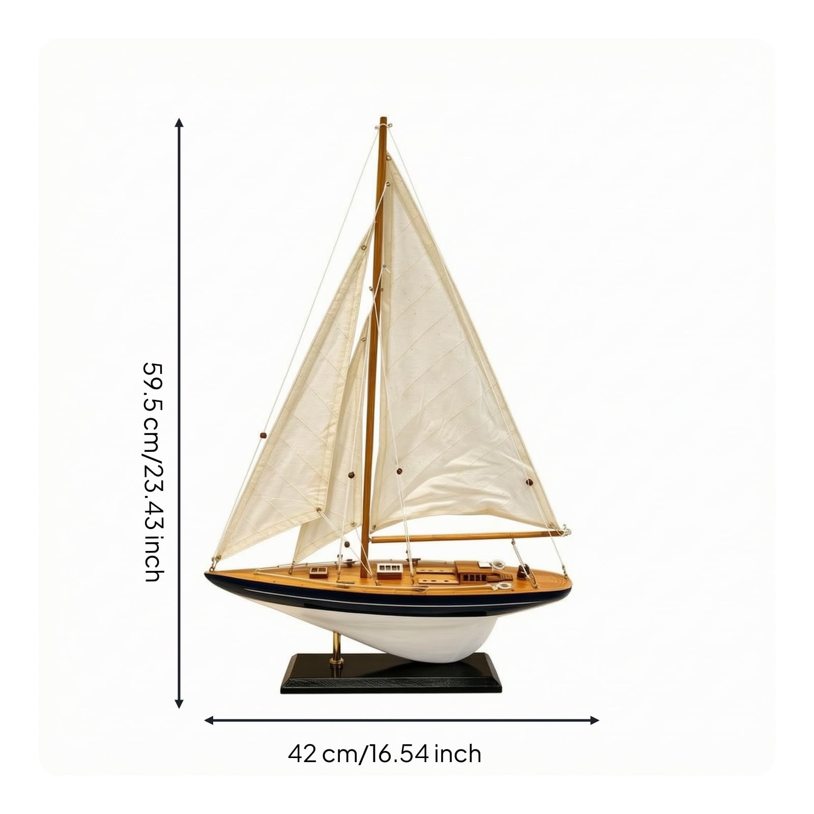 Veliero Decorativo Artigianale Nautico Modello di a Vela con Base di Esposizione Durevole Veliero in Legno per Console D'ingresso, Bar, Hotel, Stile A