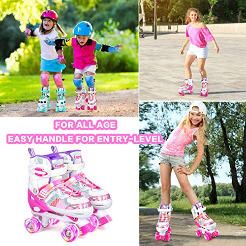 Luyata Roller Skates for Girls Boys Adjustable, 4 Size Ages 6-12 & 3-5, Kids Roller Skates with Light Up 8 Shining Wheels, 3 Color Shining Roller Skates for Toddlers Boys Girls Beginners - Thumbnail 5