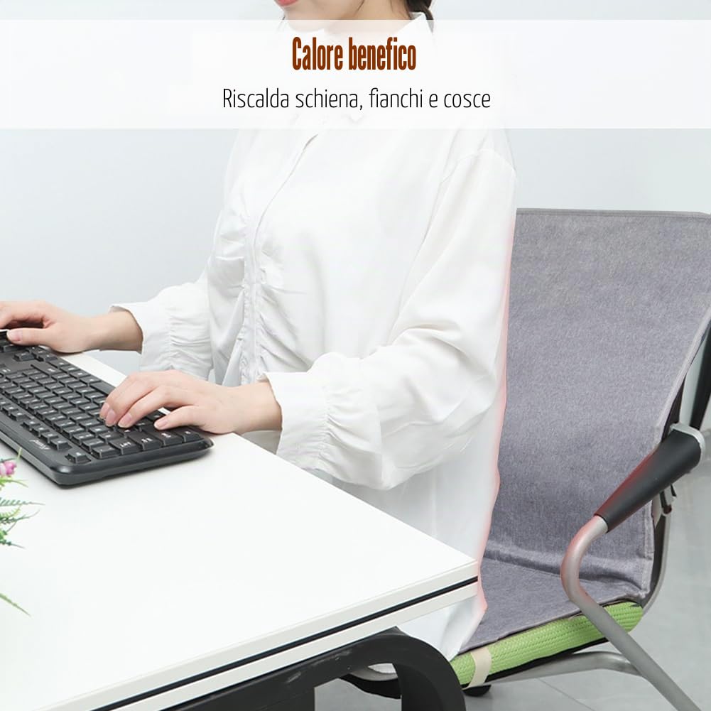 Cuscino riscaldato USB per sedia da ufficio, grande area riscaldata, cuscino riscaldato per terapia, cuscino riscaldante per schiena, lombare, coscia con 3 livelli di temperatura, 45.5x85.5 cm