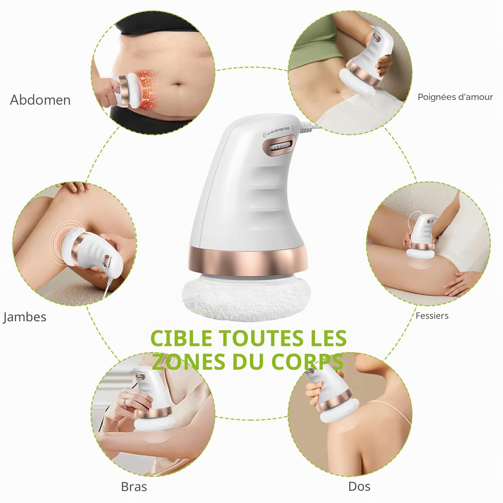 GBKDQQ Appareil de massage électrique anti-cellulite avec 3 couleurs - Tête en tissu interchangeable pour le ventre, les jambes - Pour raffermissement, levage et lissage de