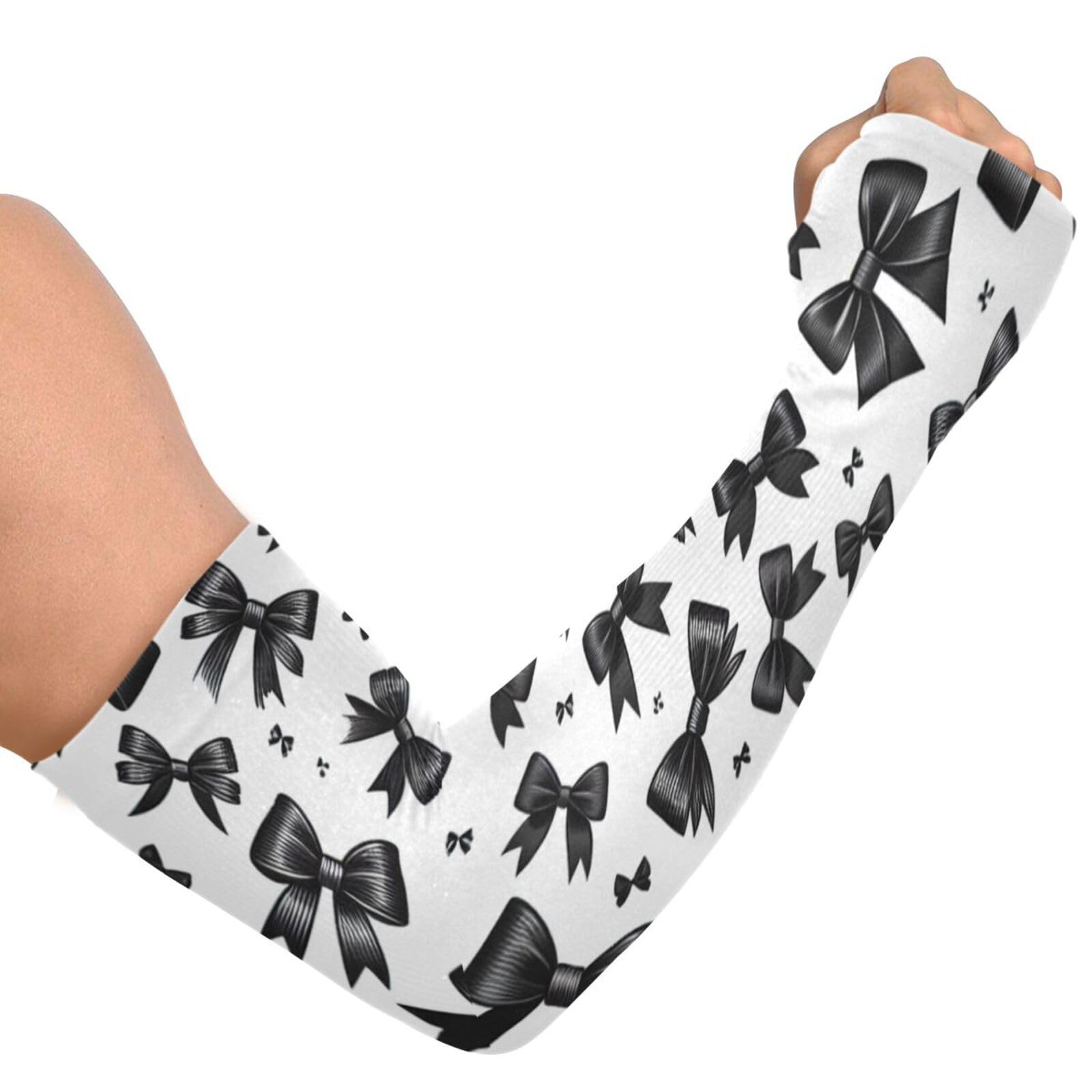PaChyLuu Black Bows UV Sun Protection Arm Sleeves Cooling Compression Arm Sleeves with Thumb Hole for Men Women Golf Volleyball