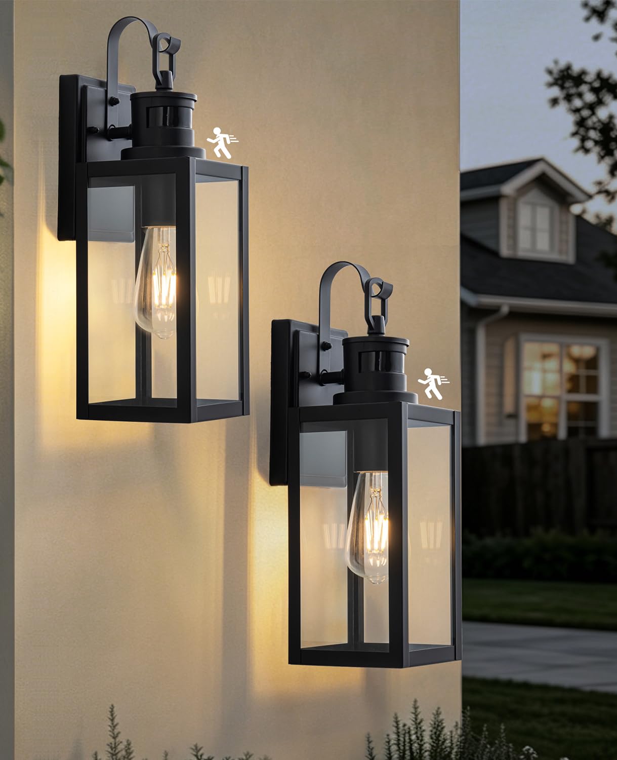 FTL 2 Piece Applique Murale Exterieur avec Détecteur de Mouvement, E27 Lampe Mural Exterieure, PIR Éclairage Lumière d'Extérieur, Porche Lampe Exterieur Murale, IP44 Imperméable