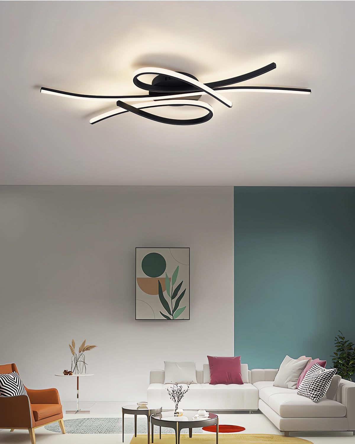 Lampa sufitowa Nowoczesna lampa sufitowa LED Ściemnialne oświetlenie salonu z pilotem Lampa sufitowa do sypialni Czarna/złota do salonu Jadalnia Pokój do nauki itp. 3000k-6000k (czarny, 80cm)