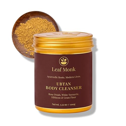 Limpiador corporal ayurvédico Ubtan con harina de gramos, cúrcuma blanca, hibisco, rosa | Hombres y mujeres - 3.53 oz