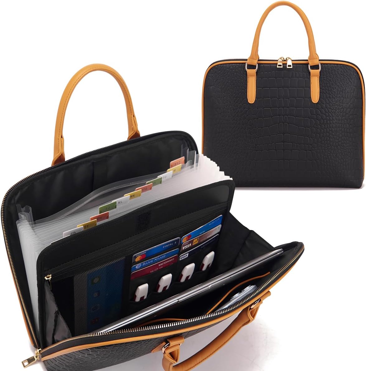 Accordian File Organizer Tote,Folder with Zipper & Labels,12 Pocket Expanding File Folder with Multi-Pockets Paper Folder for Letter A4 Files Business Teacher Office Bag Handbags for Ladies