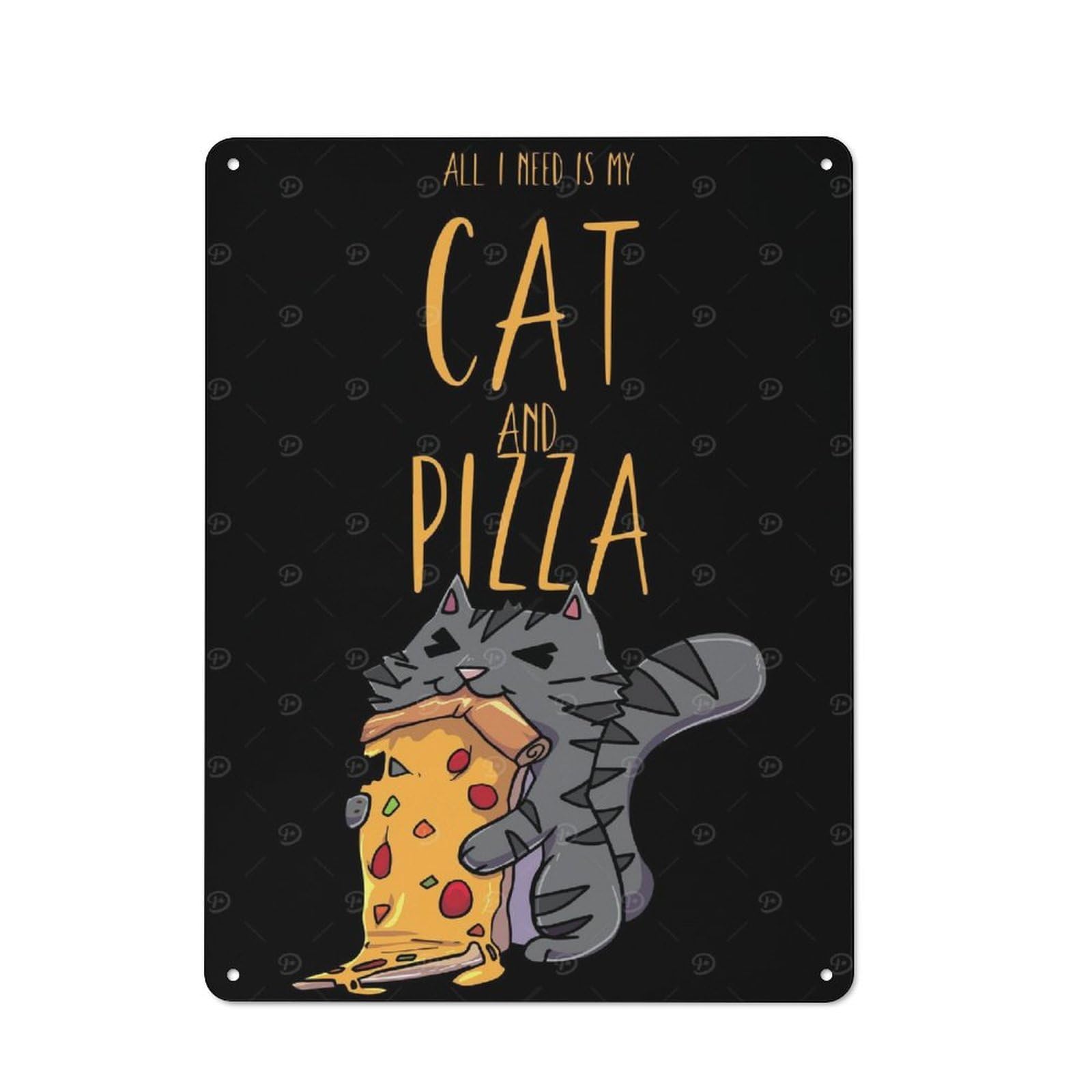 Junmoney Cat Pizza Rustic Metal Wall Sign 40X30cm Featuring For Pub Or Café, For Vintage Wall Decor Fans, For Metal Sign Collectors