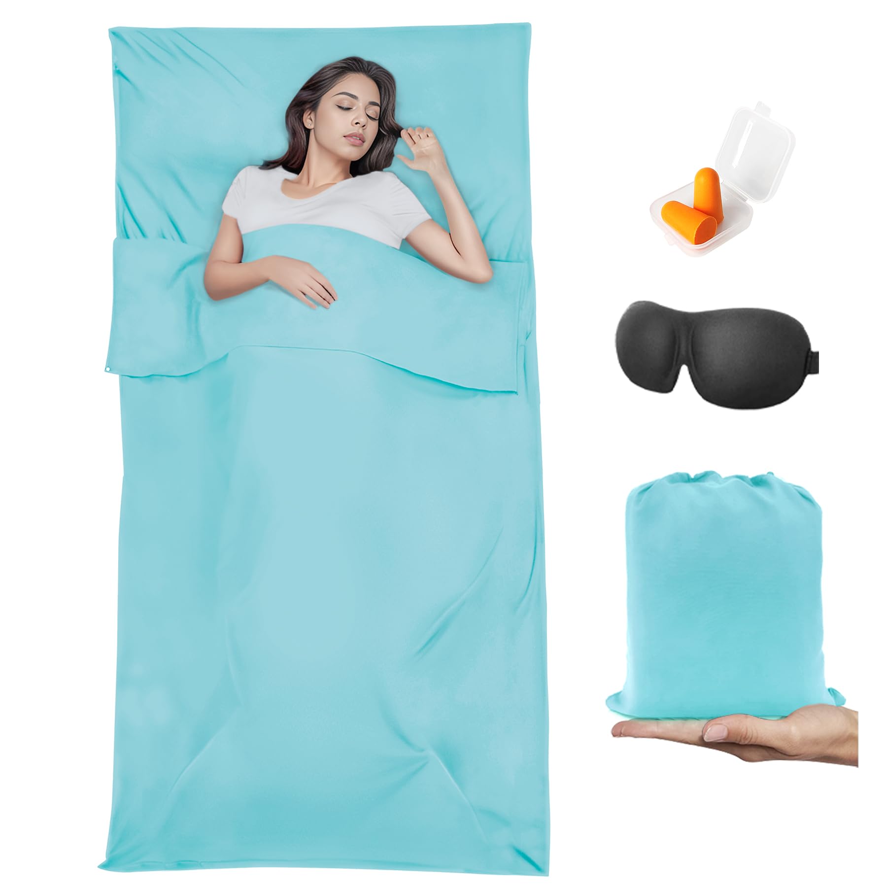 BREENHILL Sleeping Bag Liner , Camping Sheets & Travel Sheet, Hostels & Traveling Adult Sleep Sack for Backpacking, Hotels Lightweight Single & Double Camping Sleeping Bag Liners Glacier Blue