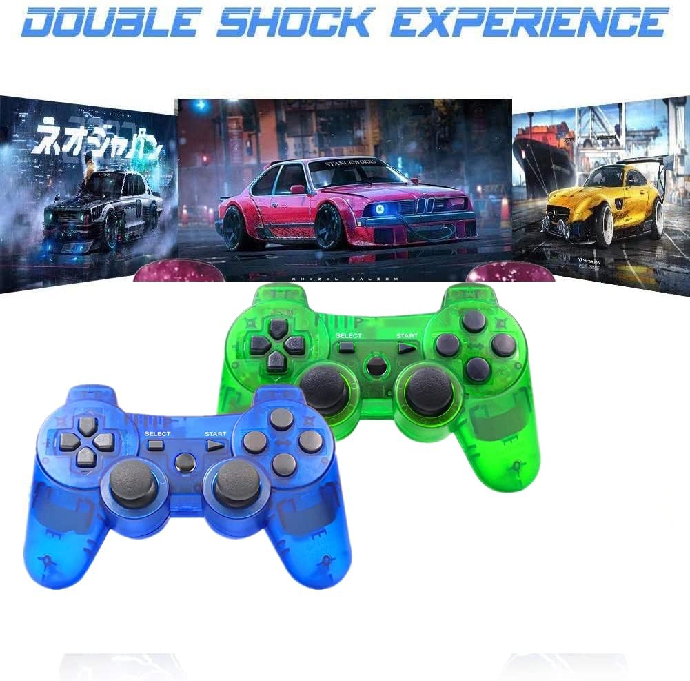 PS-3 Controller 2 Pack, Dual Shock 3 Wireless Gamepad Joystick for PlayStation 3, Compatible with PS-3 Console, Ergonomic Design, Rechargeable Battery, Vibration Feedback - 2 Controllers in Set
