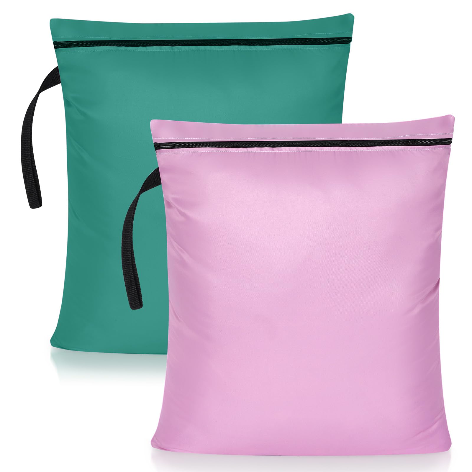 OTraki Wet Bags,2Pcs Waterproof Wet Dry Bag,40x50CM Wet Bags for Swimming Travel Laundry Bag,Swimsuit Bag with Handle,Nappy Bags with Zipper for Gym Swimsuit Workout Yoga(Pink & Green)