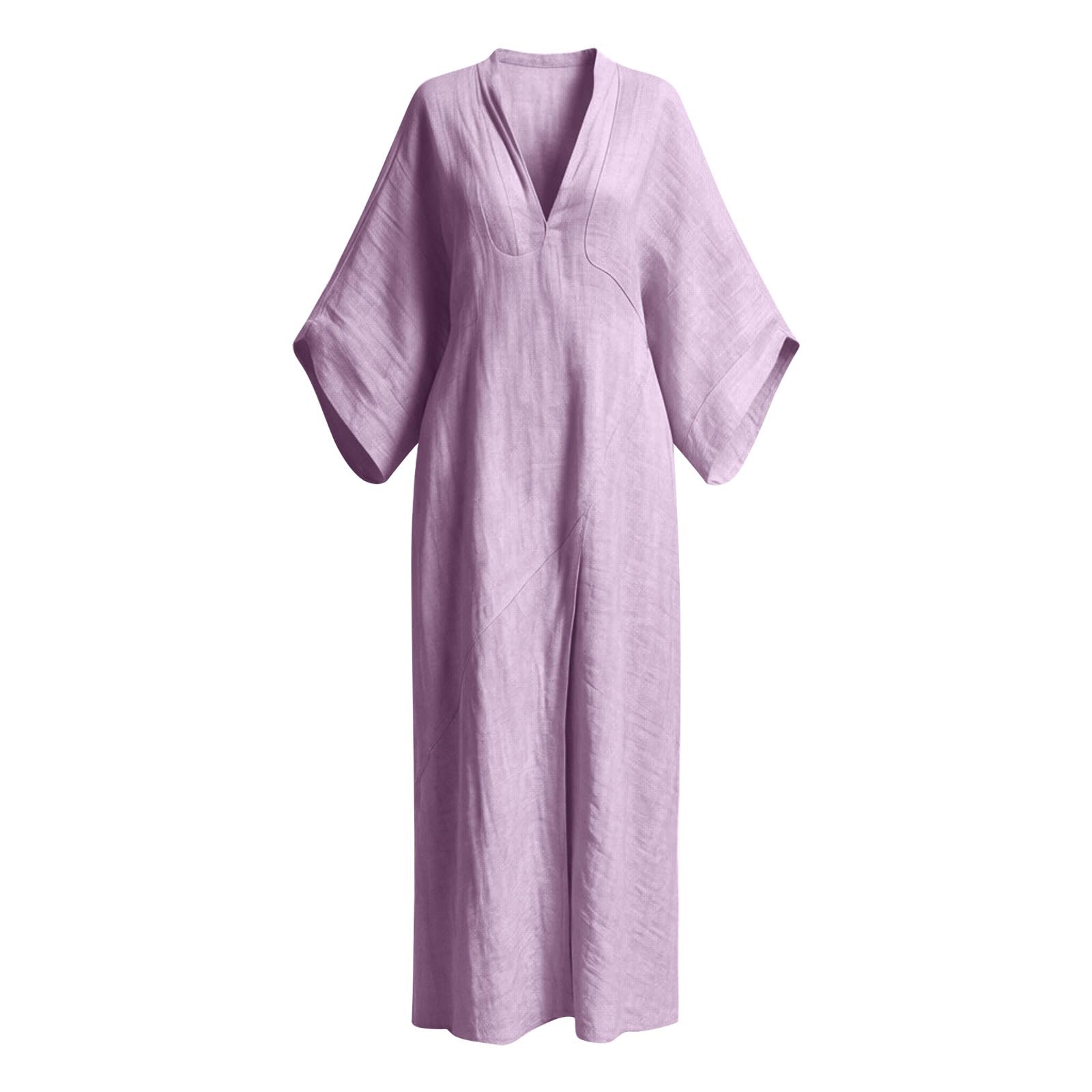 Musselin Kleid Damen Große Größen Kleider Damen Lang Sommer Musselinkleid Langarm Tunikakleid Mit Seite Split Maxikleid Atmungsaktiv Locker Schlichte Dünne Hauskleider Urlaub Strand