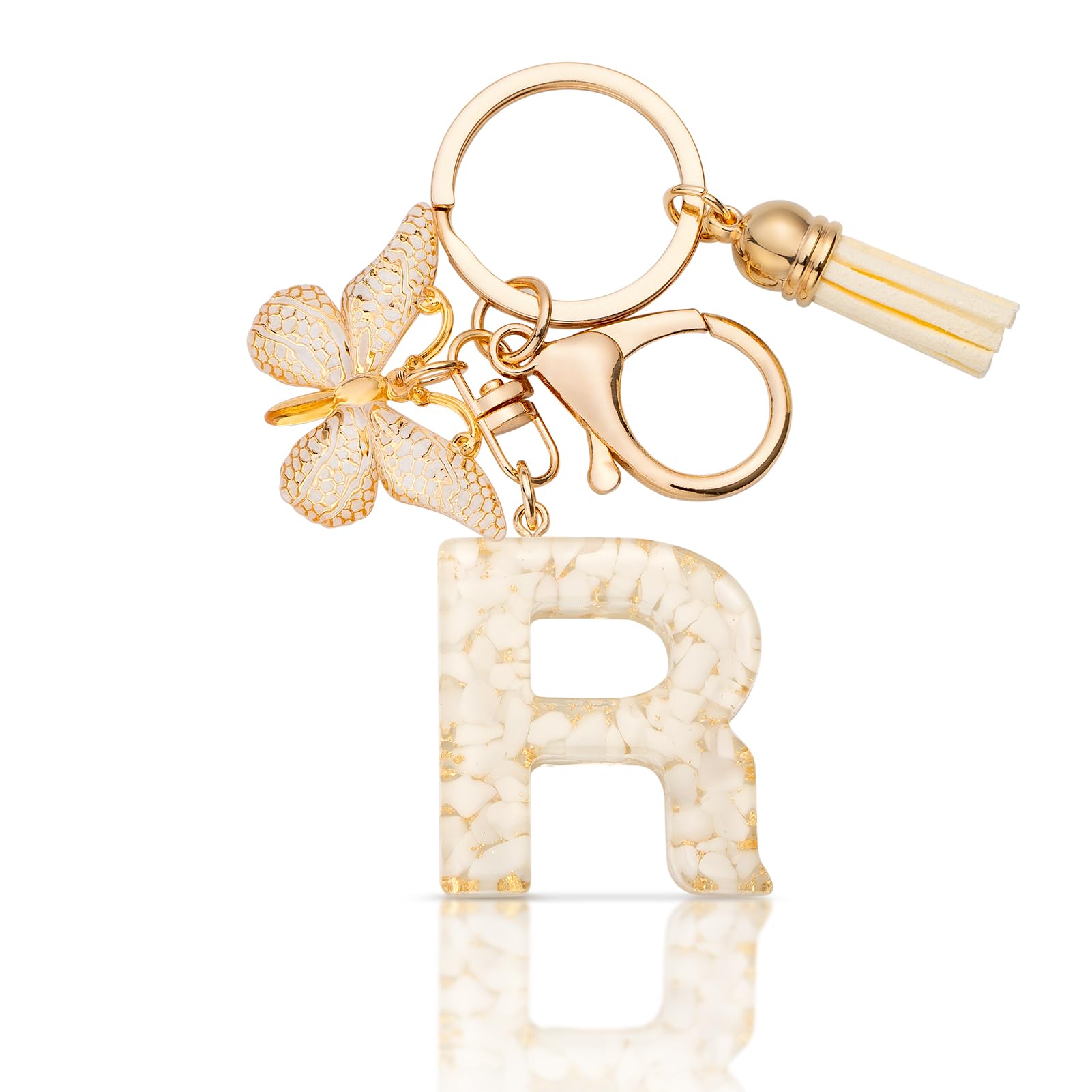 MORSUNBELA Schlüsselanhänger Buchstabe Mädchen Geschenke Schlüsselanhänger mit Buchstaben Anfangsbuchstabe Schmetterling Keychain Letter für Frauen Damen