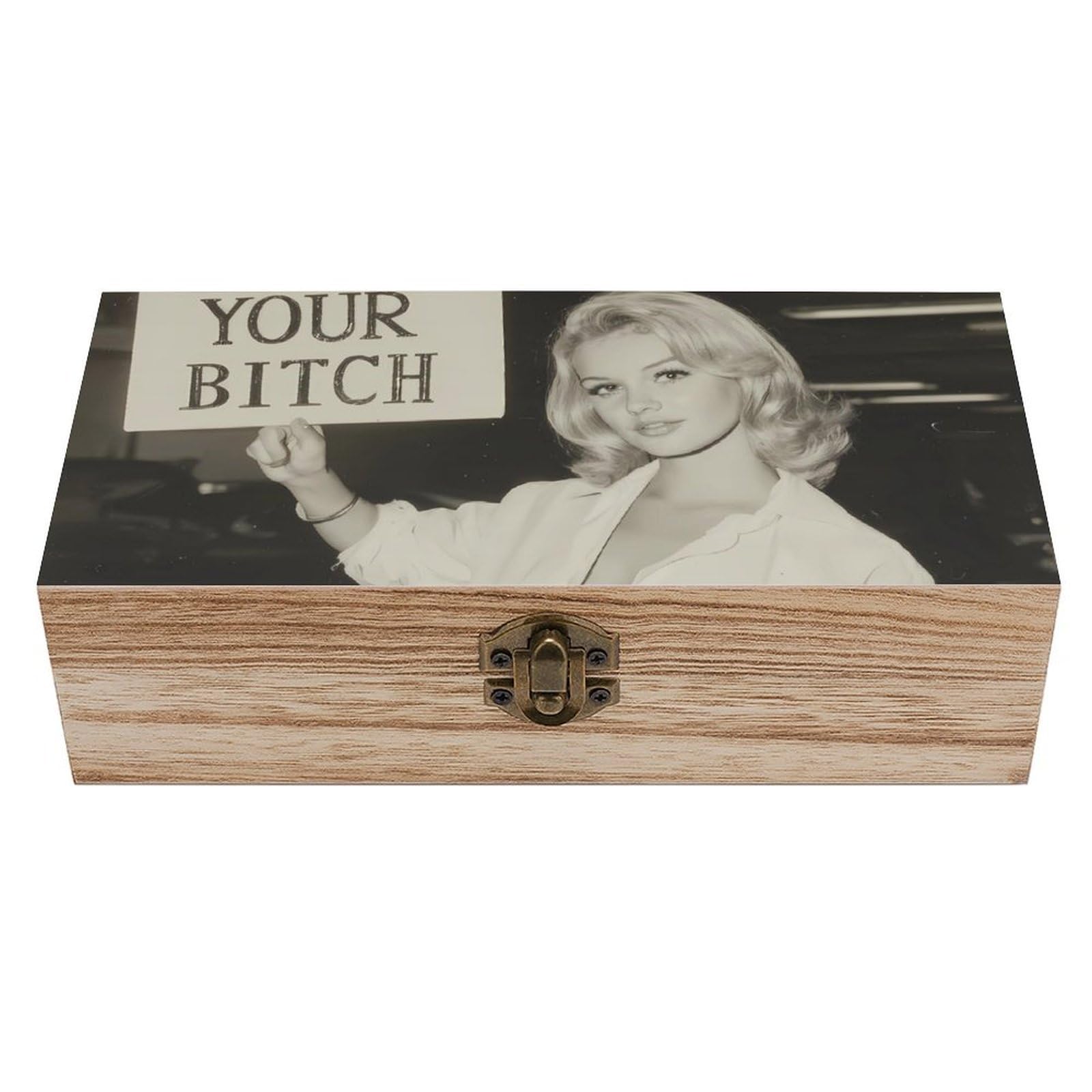 HLBSDM Not Your Bitch Wooden Storage Box Craft Memory Keepsake Treasure Chest Box Jewelry Organizer