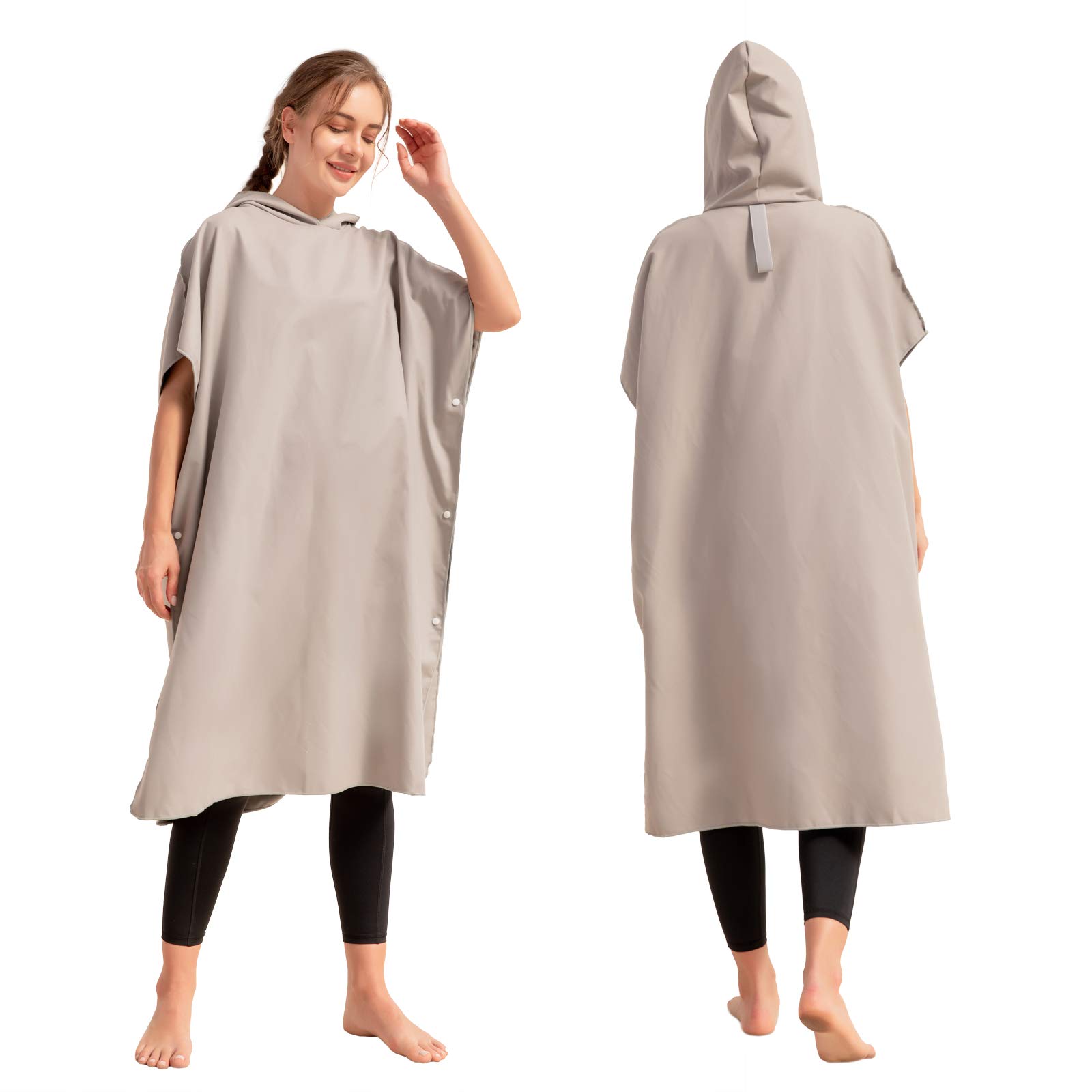 MIFXIN Beach Towel Changing Robe Microfiber Surf Beach Wetsuit Poncho Robe Hooded Quick Drying Surfing Swimming Beach Bath Towel One Size for Adult Men Women (Light Grey)