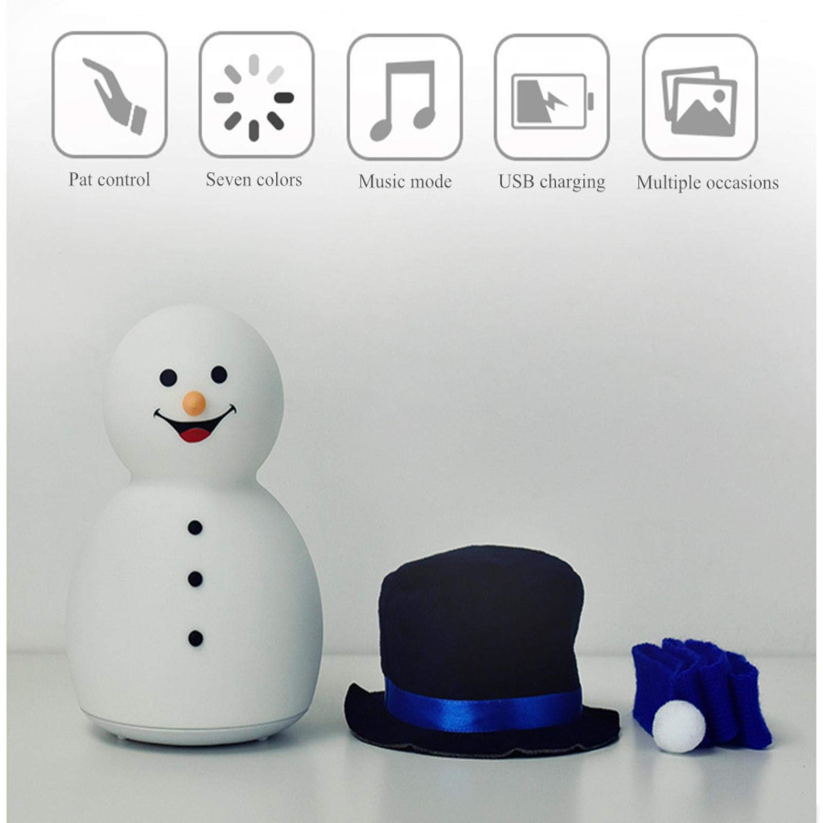 SOLUSTRE Lampada LED A Forma Di Pupazzo Di Neve - Decorazione Natalizia Con Luci Cambia Colore, USB, Per Scrivania E Camera, Cappello Blu